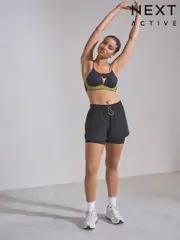 Black High Waisted Dry Tech 2-in-1 Sport Shorts (672101) | $45