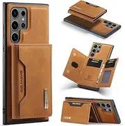 2 in 1 Wallet Case for Samsung Galaxy S24 FE, Matte Leather Case Cover Card Holder Detachable Wallet Buckle Design Cover - Brown