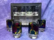Vintage Libbey Hostess Glassware Stained Glass Set of 8 Glasses Fruit Design