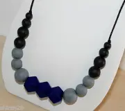 Mommy Baby Silicone Teething Nursing Necklace Teether Jewelry Black Navy Purple