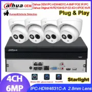 Dahua 4CH CCTV System Kit 4POE DH2104HS-P-S3 NVR 6MP MIC OEM IR IP Cameras Lot