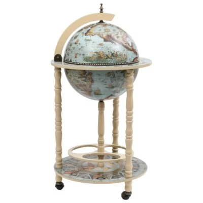 Solid Eucalyptus Wood Globe Bar Wine Stand Drink Cabinet Blue vidaXL