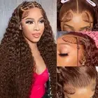 Chocolate Brown Deep Wave Lace Front Wigs Human Hair 13X6 Lace Front Wigs Hum...