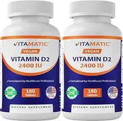 Vitamatic Vitamin D2 60 mcg (2400 IU) - Ergocalciferol - 180 Vegetarian Tablets (180 Tablets (Pack of 1)) (2 Bottles)