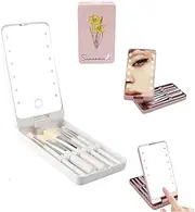 With Rotatable LED Light Mirror 5 Pcs Makeup Brushes, Travel Makeup Brush Set with LED light, Custom Travel Makeup Brush (White)