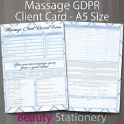 Massage Client Record Card Form PREMIUM Consultation A5 Size GDPR Compliant