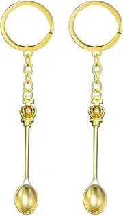 [Lmbros] Snuff Spoon Keychain Mini Crown Teaspoon, King Queen Crowned Pendant Necklace Key Ring