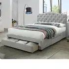 Modern Stylish Queen Size Fabric Bed Frame with 3 Drawers - Silver