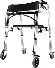 Portable Folding Travel Walker for Seniors - Folding Walker with Lockable Wheels, Padded Seat & Trigger Release, Height Adjustable Standard Walker, Supports up to 396 lb