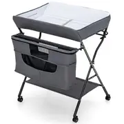 Costway Folding Changing Table Water-Proof Diaper Station Adjustable Nursing Desk w/Wheels & Storage Grey