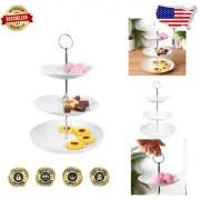 Durable White Porcelain Cake Stand - 3 Tiers, Ideal for Weddings & Events