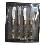 Cambridge Silversmiths 4 Stainless Spreaders Set Gold Glitter Lucite Handles NEW