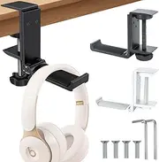 EDINNO 2 Pcs Foldable Headphone Stand Hanger Holder, Headset Headphone Hook Holder Hanger Mount, Headset Holder with Cable Clip Clamp Hook Under Desk, Save Your Space While Working & Gaming