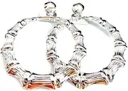 [Divas Diggables] Clip-on Earrings Silver Bamboo Hoop Earrings 3 inch Hoops Non Pierced Fake Earrings for Women