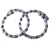 Beaded Memory Wire Friendship Bracelet Pair Lavender and White Handmade #2012