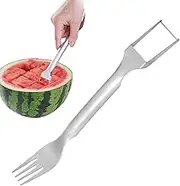 Fruit Cutter and Fork - Stainless Steel Watermelon Slicer | Fruits Salad Prep Gadget with Ergonomic Grip for Food Photography Camping Picnics BBQ Toddler Snacks
