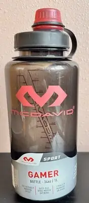 McDavid Sport Gamer 34oz / 1L Plastic Water Bottle Smoke/Red Not for Hot Liquids