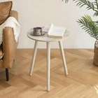 Round Side Table, Modern Small End Table for Living Room, Wood Accent Drink
