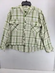 BP Women's Plaid Shirt Medium Ivory-Green 100% Cotton