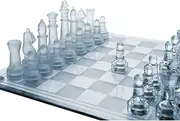 Elegant Glass Chess Game - Toughened Crystal Glass, Clear & Frosted, Scratch Resistant Flannel inlaid Glass Pieces, Non Slip Chequered Glass Board, Indoor & Outdoor Brain Game, Novelty, Decor, Gift