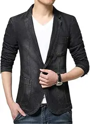 [HEYDHSDC] Men Denim Jeans Blazers and Jackets Men's Slim Fit Long Sleeved Single Button Style Blazers Suits