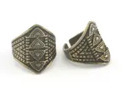 Ring Adjustable Rustic Tribal Ethnic Antique Bronze brass 16.5mm 6US inner size