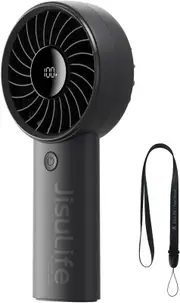 JISULIFE Handheld Mini Fan, 5000mAh Upgraded Portable Fan with Powerful Wind, USB Rechargeable Mini Hand Fan with Digital Display,5 Wind Speeds, Ideal for Travel/Beach/School/Makeup - BLACK