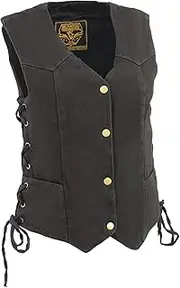 Milwaukee- Ladies Side Lace 4 Snap Front Denim Vest (Black)