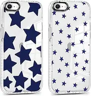 Foonary 2 Pack Transparent Blue Star Print Phone Case for iPhone 8/SE 2022/7/SE 2020 4.7",Soft Silicone with Fashion Design Aesthetics Clear Pattern Cases,Shockproof Bumper Protector Girls Women Cover