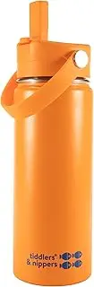 Tiddlers & Nippers Stainless Steel Vacuum Insulated Double Wall Kids Reusable Water Bottle with Leak Proof Straw 500ml | Keeps Cool for 24hrs & Warm for 10hrs + (Plain Orange)