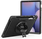 Case Compatible with Samsung Galaxy Tab S10 FE Plus 13.1 Inch (2025), Heavy Duty Rugged Tablet Cover with Hidden Bracket + Hand Strap + Shoulder Strap, Anti Shock and Anti Fall Cover (Black)