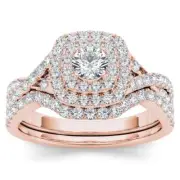10k Rose Gold Round Cut 0.9Ct Diamond Bridal Set Ring Size 8 Clarity I2