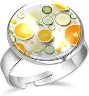 [FVQL] Stainless Steel Ring for Girls, Orange Cucumber and Leaf, 0.67inch/1.7cm, Glass, glass