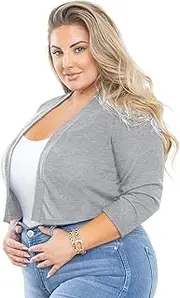 AusLook Women's Plus Size Shrug 3/4 Sleeve Lightweight Open Front Knit Cropped Bolero Cardigan Sweater L-5X