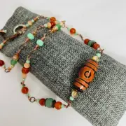 Chalcedony Gemstone Beaded Brown Orange Necklace Copper Tone Handmade