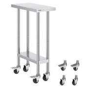 VEVOR Stainless Steel Work Table 24 x 12 x 38 Inch, with 4 Wheels, 3 Adjustable Height Levels, Heavy Duty Food Prep Worktable for Commercial Kitchen R