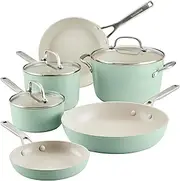 [KitchenAid] Hard Anodized Ceramic Ceramic Nonstick Cookware Pots and Pans Set, 9 Piece - Pistachio