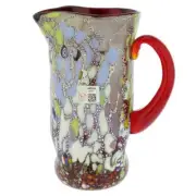 GlassOfVenice Murano Glass Millefiori Art Glass Carafe - Silver Red