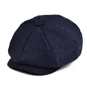 Boys Vintage Newsboy Cap Tweed Flat Beret Cabbie Hat for Kids 6-24 Months Navy