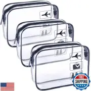 TREALDATE 3 Pack Clear Travel Bags for Toiletries, TSA-Approved, Quart Size,