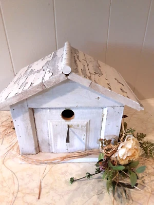 Natural Farmhouse Large Birdhouse White Chippy Paint Barnwood OOK Homemade