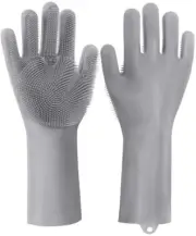 Magic Dishwashing Gloves with scrubber, Silicone Cleaning Reusable Gloves (Grey)