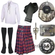 Men's Scottish 10 Pieces Antique Kilt Sporran Kilt Outfit Wedding Kilt Set