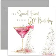 Old English Co. Special 60th Birthday Card for Female Friend - Best Friend 60th Birthday Card - Fabulous Pink Cocktail Gold Foil Glitter Design - Cute Sparkle Card for Her | Blank Inside Envelope