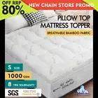 STARRY EUCALYPT Bamboo Fibre Pillowtop Mattress Topper Underlay Single 7.5cm