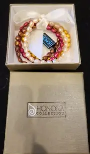 HONORA Multicolor Red/Brown Genuine Cultured Baroque Pearl Bracelet Set of 4 NIB