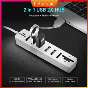 6 Port USB HUB High Speed Splitter Adapter Cable SD/TF Card