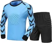 [inhzoy] Kids Boys Soccer Jersey Uniform Kit Long Sleeve Sponge Padded Top and Shorts Set Sports Activewear