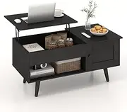 Giantex Lift Top Coffee Table, Modern Cocktail Table with Hidden Compartment, Open Shelf & Cabinet, Wooden Flip Top Center Table, Pull up Coffee Table for Home Office, Living Room (Black)