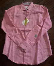 NWT Robert Graham Brixton Linen Blend Classic Fit Shirt Pink Mens Sz Small $198